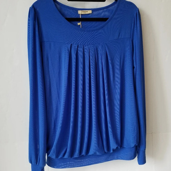 NWT Timeson blue sheer Pleated neck blouse sz.XXL - Picture 1 of 10